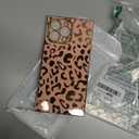 KERZZIL Elegant Compatible with iPhone 14 Pro Max Rectangle Edge Case, Cute Luxury Leopard Pattern Plating Case Camera Protector Soft TPU Shockproof Protective Corner Back Cover(Pink)