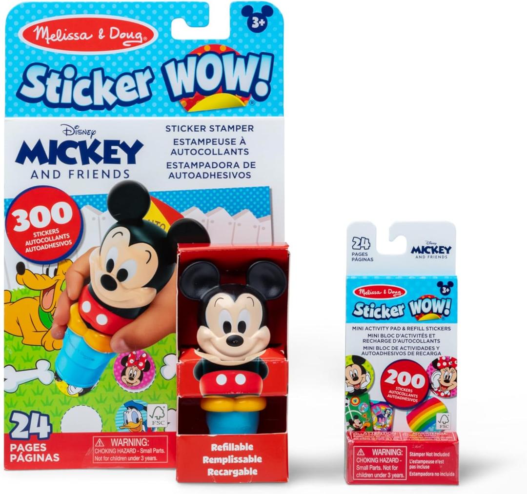 Melissa & Doug Sticker Wow! Disney Mickey Mouse Bundle: 24-Page Activity Pad, Stamper, 500 Stickers, Mini Pad, Arts and Crafts Fidget Toy Collectible Character