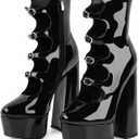 FancyQueen Platform Boots for Women, Chunky Platform Heels Goth Boots, Side Zipper Block Heels, 9