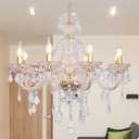 Modern Crystal Chandelier with 6 E12 Sockets, Adjustable Chain, Elegant K9 Crystal Lighting Fixture for Living Dining Room, Foyer