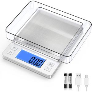 BOMATA 0.01g/1kg Upgraded Small Digital Scale, USB Rechargeable, with Larger Display and Hold,Tare Function, 9 Units, High Precision Digital Scale Grams and oz for Small Item, Kitchen