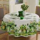 XCHI Green Hats Shamrock Coins St. Patrick's Day Tablecloth Round Table Cloth Washable Table Covers for Indoor Outdoor Dining Home Party Decorations 70x70 Inch