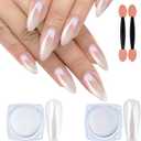 Artdone 2PCS White Pearl Chrome Nail Powder,Iridescent Aurora Powder Metallic Mirror Effect Pigment Pearlescent Mermaid Pigmen for Nail Art Manicure Decoration Sets