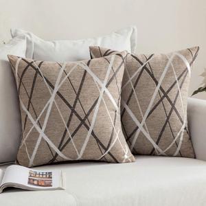 MIULEE Pack of 2 Decorative Throw Pillow Covers Woven Textured Chenille Cozy Modern Concise Soft Light Tan Square Cushion Shams for Bedroom Sofa Car 18 x 18 Inch (18" x 18" (Pack of 2))