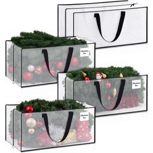 5 Pack Christmas Decorations Storage Bag Set Clear Plastic Waterproof Storage Container Bag Tote with Handles Dual Zippers for Christmas Disassembled Artificial Trees, Lights, Wreath, Balls