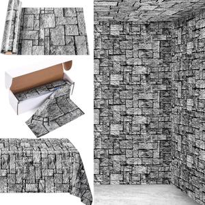 Kochorie 200 Ft X 54 Inch Stone Wall Tablecloth Roll with Cutter Box Disposable Plastic Stone Table Cover Medieval Stone Brick Table Cloth Dirt Floor Wall Backdrops for Farm Wedding Birthday Party