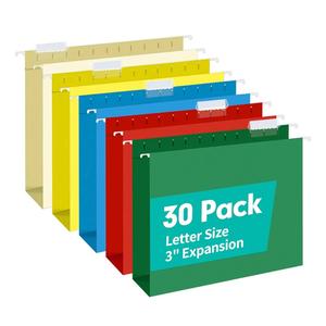 HERKKA Extra Capacity Hanging File Folders, 30 Pack Reinforced Letter Size Hanging Folders with Heavy Duty 3 Inch Expansion, Designed for Bulky Files, Medical Charts, Adjustable Tabs, Assorted Colors