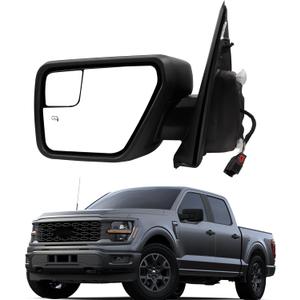 Dasbecan Left Driver Side Mirror Compatible with 2021-2024 Ford F150 XL/XLT/STX with Power Heated Glass, Manual Folding, Black Texture Mirror Cover (5pins)