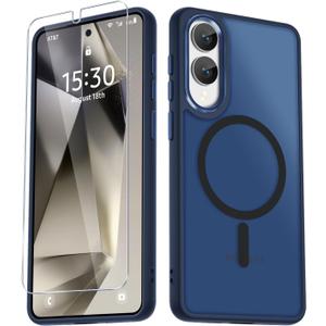 for Samsung Galaxy S25 Edge Case, Matte Magnetic Phone Case with 1 Screen Protector, Support for Magsafe, Translucent Frosted Shockproof Protective Cover for Samsung Galaxy S25 Edge, Navy Blue