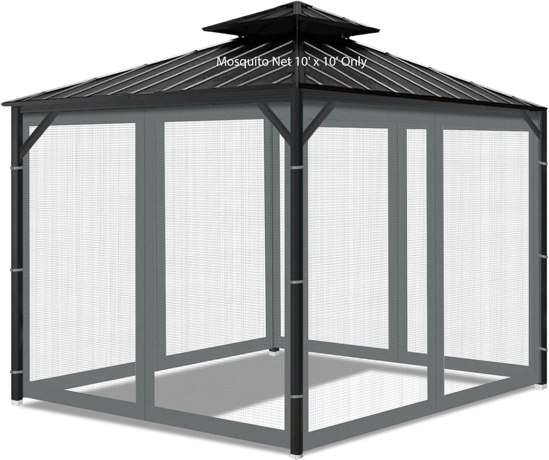 Gazebo Universal Replacement Mosquito Netting, Outdoor Mesh Netting Screen 4-Panel Sidewall with Zipper for Patio, Canopy, Garden and Backyard, Gray(Mosquito Net Only) (Gray, 10' x 10')