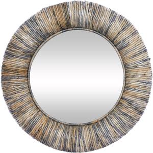 Deco 79 Banana Leaf Room Wall Mirror Entryway Mirror with Coiled Frame and Blue Accents, Wall Mounted Mirror 35" x 3" x 35", Gray