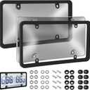 2 Pack License Plate Protector, Plastic Car Front/Rear License Plate Protector with Screws Caps, Universal Car Accessories for Most Cars (Black)