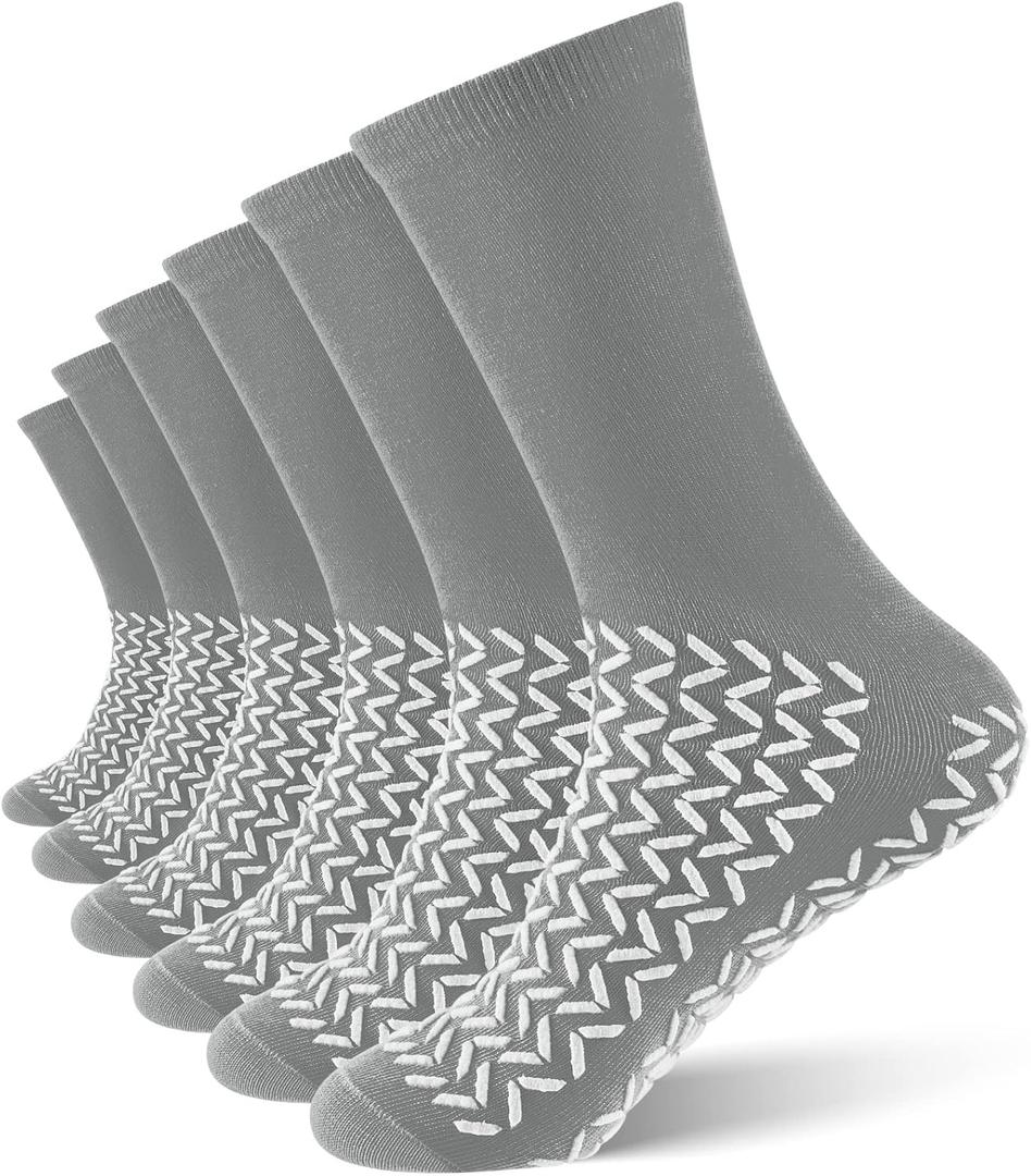 Taiyin 6 Pair Double Sided Tread Non Slip Socks Hospital Socks Slip Stopping Safety Fall Prevention for Bariatric (Gray, XXX-Large)