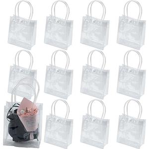 Reusable Clear PVC Tote Bag, 12 Pack Gift Bags with Handle, Transparent Gift Wrap Bags for Merchandise, Small Business, Retail Party, Versatile Display Dimensions