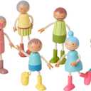 Giant Bean Wooden Family Dolls Set of 7 for Dollhouse, Dollhouse People Miniature Dollhouse Accessories Toy for Boys Girls Kids Pretend Play 3 Years Up