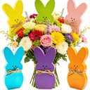 Easter Home Decor, 6PCS Wooden Easter Bunny Decor Set for Tiered Tray, Mantel, Table Centerpiece - Rustic Farmhouse Spring Decor, Office & Party Supplies