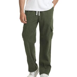 Suwangi Men's Baggy Cargo Corduroy Pants Casual Drawstring Elastic Waist Straight Leg Vintage Sweatpants for Men with Pockets (Large, Army Green)