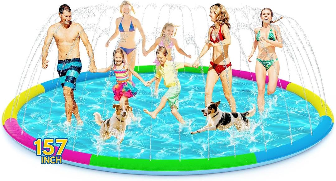 157" Extra Large Splash Pad - Non-Slip Splash Pad for Kids and Dogs Thickened Dog Pool with Sprinkler for Toddlers Children Adults Pets