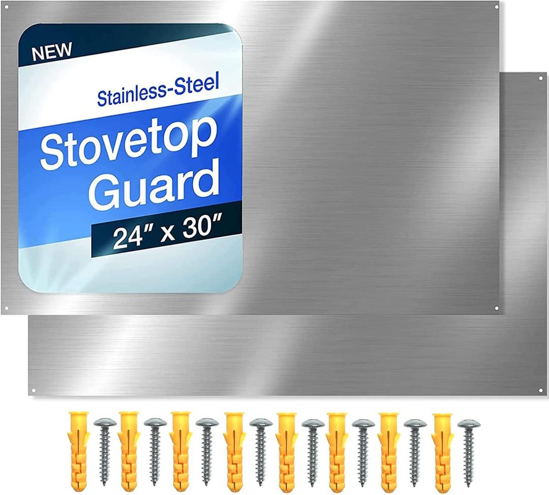 (2 Pack) 24" x 30" Reversible Metal Backsplash Matching screws | Compatible with Broan-NuTone SP3004 - Ultra Flat and Flushed Metal Panel Splatter Guard for Stovetop Easy Installation