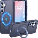 HuwaiH Magnetic Stand for Samsung Galaxy S24 FE Case, Military-Grade Protection, Anti-Fingerprint Anti-Scratch Translucent Matte Phone case for Samsung Galaxy S24 FE(Dark Blue)