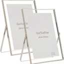 Silver 5x7'' Floating Frame Set of 2, For Photo Sizes (2x3'', 3.5x5'' 4x 6'' up to 5x7'' ), Beautiful Metal Lace Edge Frames Adjustable Tabletop/Shelf Photo Frame, Classy Gift Choice for Wedding,