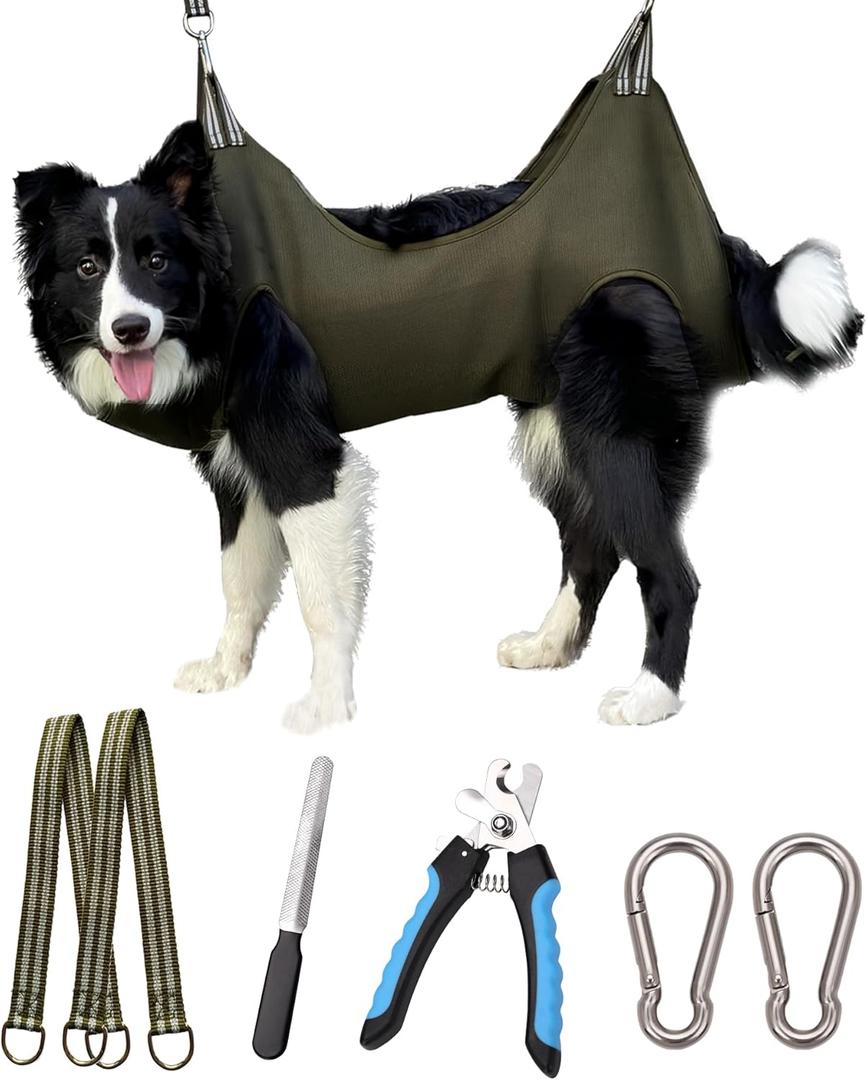 Kkiimatt 10 in 1 Dog Pet Grooming Hammock Harness with Nail Clippers, Nail File, XL Size Dog Hammock for Nail Trimm, Grooming Sling Holder Hanger Restraint for Claw Care