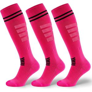 XZQTIVE 3 Pack Soccer Socks Cushion Compression Baseball Softball Socks Knee High Football Sock for Kids Youth Boys Girls, M