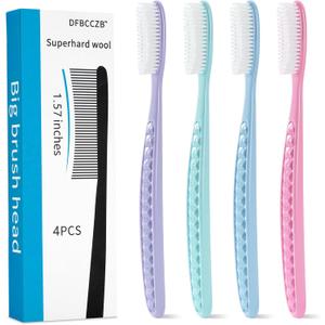Long Medium-Sized Adult Toothbrush with Big Head, Stain-Removing, Cleaning and whitening, Individually Packaged, 4 Sticks