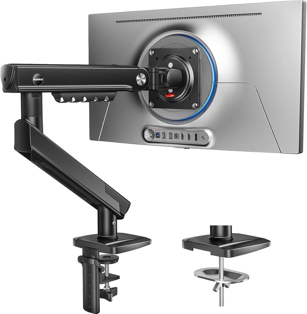 HUANUO FlowLift Pro Monitor Arm for 1332" Screens, MechaSpring Monitor Mount, Fully-Adjustable Monitor Stand with Tilt/Swivel/Rotation, Tool-Free VESA Mount, C-Clamp/Grommet Base, Max Load 19.8 lbs