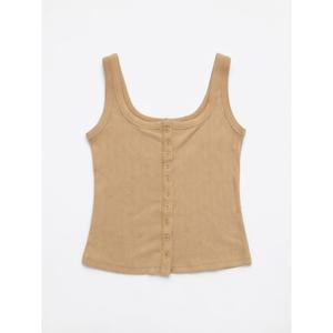  Beige Ribbed Vest Top, M