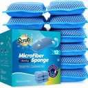 SCRUBIT Reusable Sponges for Dishes - 12 Pack Microfiber Sponges Kitchen Dish Scrubber, Machine Washable & Non-Scratch Scrubbers (Blue)