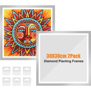 GHHKUD Frame, 2Pack Diamond Painting Magnetic, 30x30cm, Silver, Picture Frame for Wall Window Door, Self-Adhesive, with Hooks