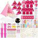 Chunm 6 Set Sleepovers Teepee Tents Spa Slumber Party Robes Supplies Bulk with Inflatable Airbed and Light String, Birthday Favors Gift Indoor Outdoor (Complete, 1 Pink 5 Rose Red)
