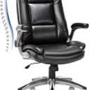 COLAMY Leather Executive Office Chair - High Back Home Computer Desk Chair with Padded Flip-up Arms, Adjustable Tilt Lock, Swivel Rolling Ergonomic Chair for Adult Working Study, Black