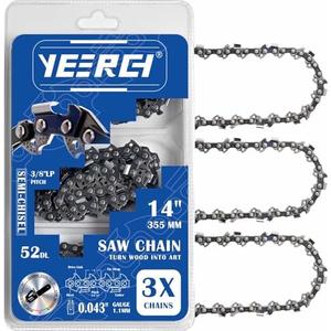 Yeerch 2 Pack 14 Inch Chainsaw Chain, 3/8" LP Pitch, .043" Gauge, 52 Drive Links-Fits for Echo, Ryobi, Milwaukee and More 14" Chainsaw (Semi-Chisel)