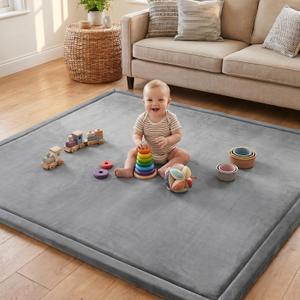 Ultra Soft Baby Play Mat for Floor, 1.3" Thick Memory Foam Tummy Time Mat, 50"x50" Non-Slip Playpen Mat, Baby Playroom Rug, Crawling Mat for Babies,Toddlers, Infants, Kids, Dark Grey