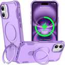 Designed for iPhone 16 Case with Magnetic Stand [Military Drop Protection][Compatible with Magnet] Shockproof 16 Phone Case with Ring Holder, Purple