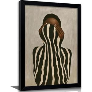 Black Woman Canvas Wall Art African American Picture Wall Decor Fashion Minimalist Poster Print Artwork for Living Room Bedroom Office Home Decoration Black Framed, 24"L x 16"W