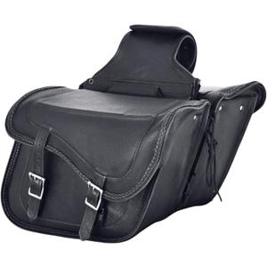 Dream Apparel Naked Cowhide Leather Motorcycle Saddle Bags Studded Throw Over Saddlebags, Motorcycle Side Bags for Honda Shadow Sportster Softail Dyna V-star (Black, No Studs)