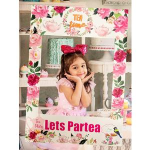 JeVenis Lets Partea Photo Booth Frame & Props - Tea Party Supplies for Bridal Shower & Birthday Parties
