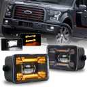 LED Fog Lights F150 Fog Lights with Amber DRL/Turn Signal Rectangular Fog Lights Assembly kit Compatible with Ford F150 2015-2020 Super Duty 2017-2018 1Pair
