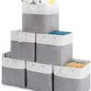 Oterri 6 Pack Foldable Storage Cubes, 13x13 Inch Fabric Bins, Decorative Storage Baskets for Home, Shelves, Nursery Organizers, Grey/White