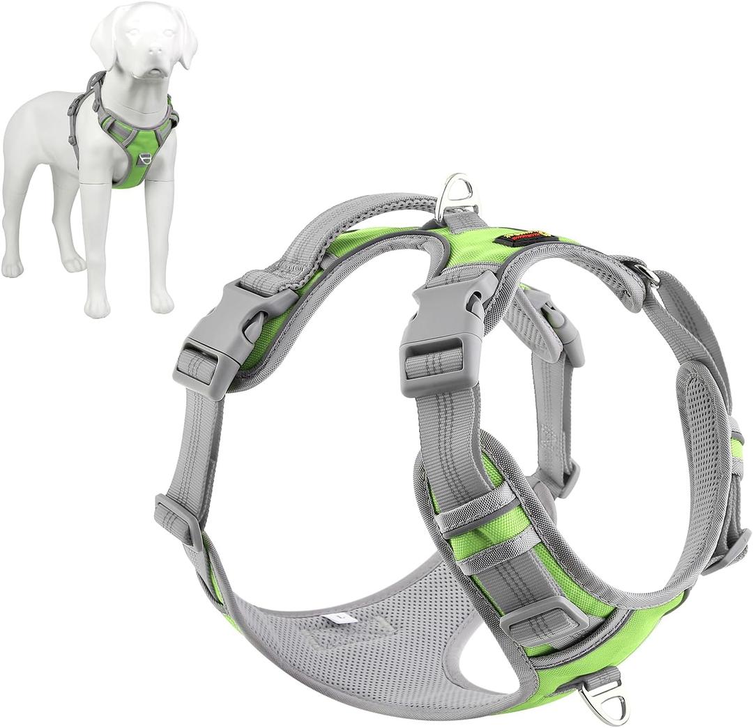 2 x Plutus Pet No Pull Dog Harness, Release at Neck, Reflective Adjustable Dog Vest Harness, Easy Control Handle for Walking, for Small Medium Large Dogs, Green, S