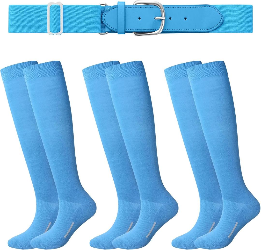 Haysandy Baseball or Softball Sock and Belt Combo Set 3 Football Baseball Socks with Softball Belt for Youth Boys Kids