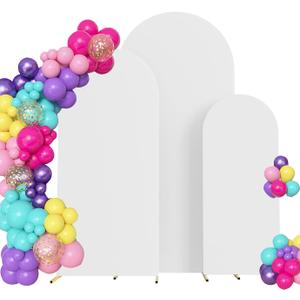 Set of 3 Arch Backdrop Cover Spandex Fitted Wedding Arch Covers,Round Top Double-Sided Chiara Arch Covers for Party Wedding Birthday Ceremony Event Banquet Decoration(4ft,5ft,6ft White)