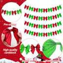 2 x 4 Pcs Red Green Christmas Bow Garland Banner 20ft Pre-Strung Bow Ornaments for Christmas Tree, Wreath, Staircase, Fireplace, Door Wall Hanging Decoration for Xmas Holiday Home Baby Shower Supplies