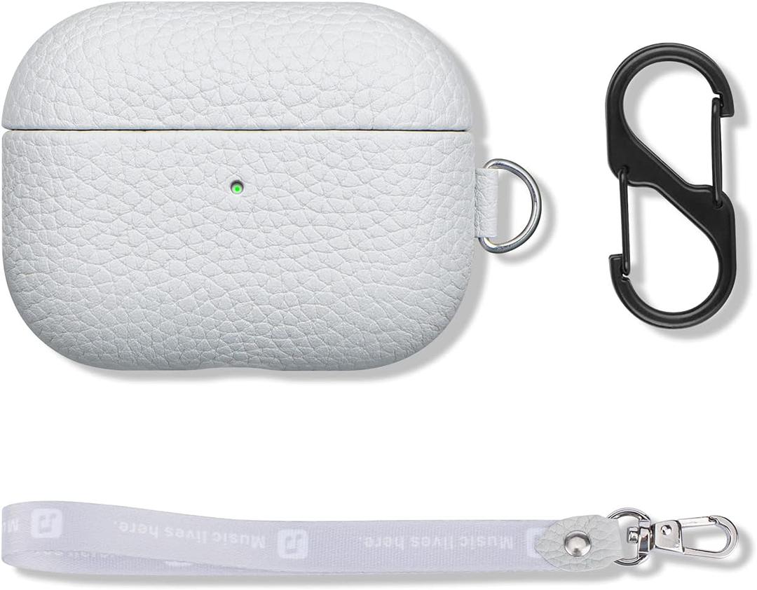 Portable Case for AirPods Pro, Leather AirPods Pro Case with Strap and Clip, Cover with Protective Microfiber Lining Design - Light Grey
