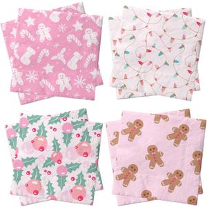 2 x 40Pcs Christmas Napkins,Christmas Party Supplies Pink Xmas Paper Napkins Funny Party Napkins for Winter Xmas Holiday Decorations