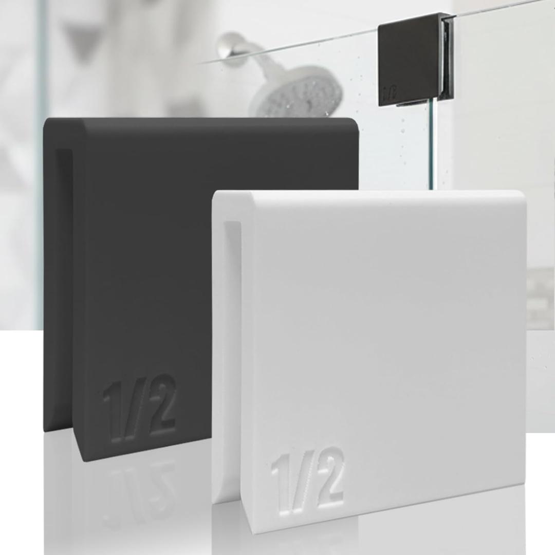Frameless Glass Shower Door Latch - No Drill Sliding Stop for Privacy, Effective Pet Barrier for Bathroom, Removable & Damage-Free Accessory for Rental Homes & Shared Spaces (White, 1/2 in)