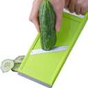 Handheld Potato Slicer & French Fry Cutter, Stainless Steel Manual Vegetable Slicer for Chips Homemade Fries Carrots Zucchini Easy Grip Green Slicer Chip Maker (4.25x10.8in)